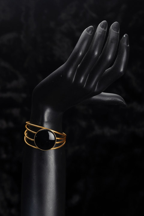 Gold Plated Black Circle Stone Rings Open Cuff
