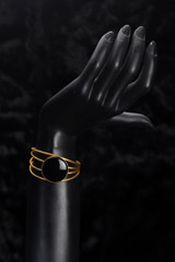 Gold Plated Black Circle Stone Rings Open Cuff