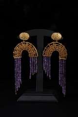 Purple Bead Semi Circle EarringsIMG_0426