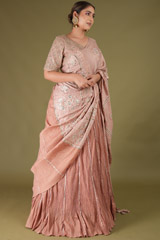 Peach Crinkled Lehenga SareeDSC05280