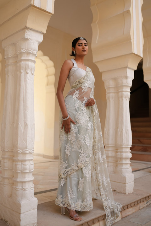 Grey Embroidered Saree
