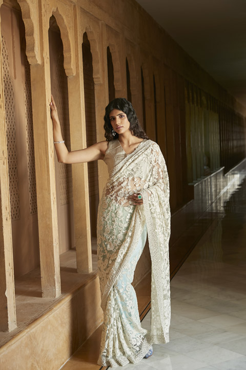 Green Embroidered Saree