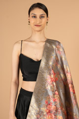 Grey Floral Print DupattaDSC07299