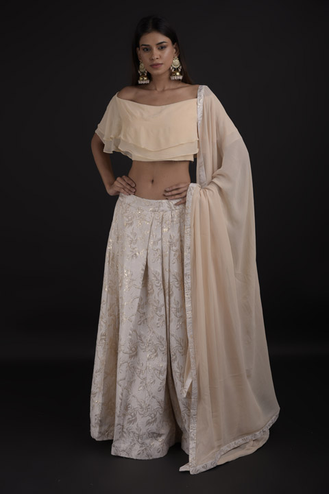 Cream Jacquard Lehenga Set