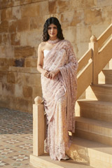 Pink Creeper Design Embroidered Saree