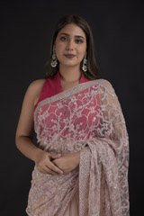 Pink Creeper Design Embroidered Saree_DTR1504