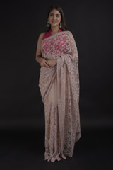 Pink Creeper Design Embroidered Saree_DTR1506