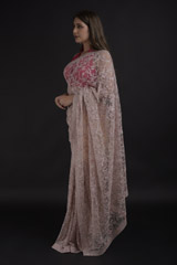 Pink Creeper Design Embroidered Saree_DTR1509