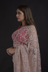 Pink Creeper Design Embroidered Saree_DTR1510