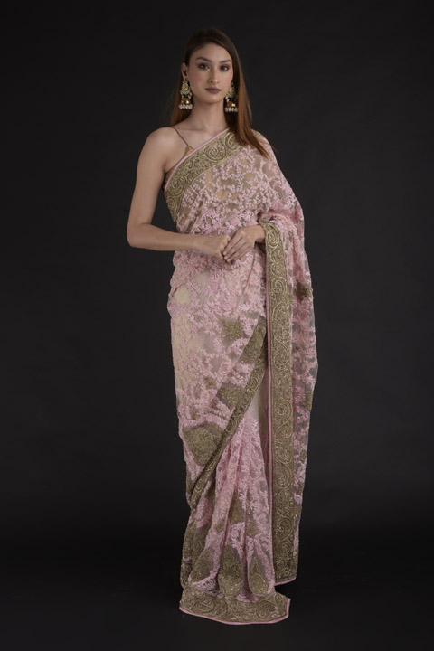 Pink Embroidered Saree