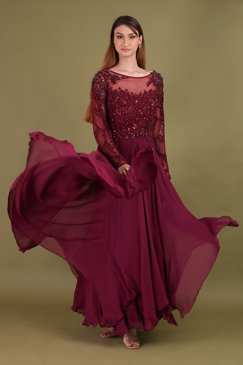 Windsor Wine Anarkali gown
