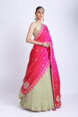 Green And Pink Bandhani Lehenga SareeIMG_7737