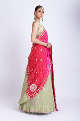 Green And Pink Bandhani Lehenga SareeIMG_7739