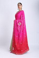 Green And Pink Bandhani Lehenga SareeIMG_7740