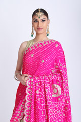 Green And Pink Bandhani Lehenga SareeIMG_7743