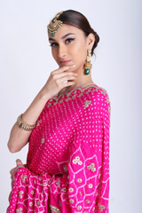 Green And Pink Bandhani Lehenga SareeIMG_7747