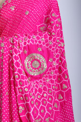 Green And Pink Bandhani Lehenga SareeIMG_7751