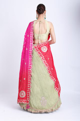 Green And Pink Bandhani Lehenga SareeIMG_7758