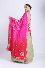 Green And Pink Bandhani Lehenga SareeIMG_7762