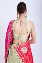 Green And Pink Bandhani Lehenga SareeIMG_7765