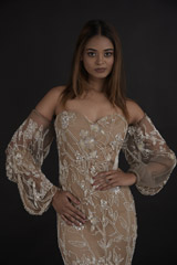 Coffee Brown Floral Gown_DTR0084