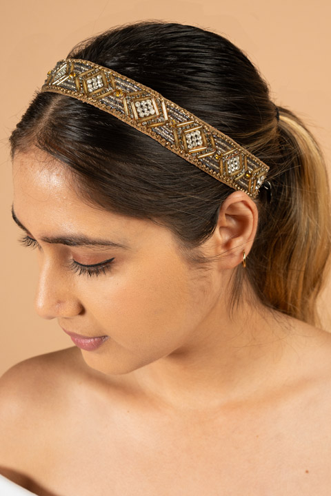 Black and Golden Embellished Head Band