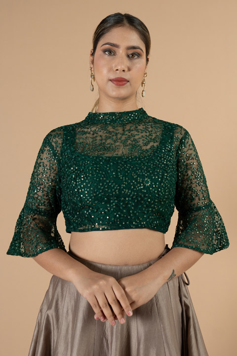 Dark Green Embellished Blouse