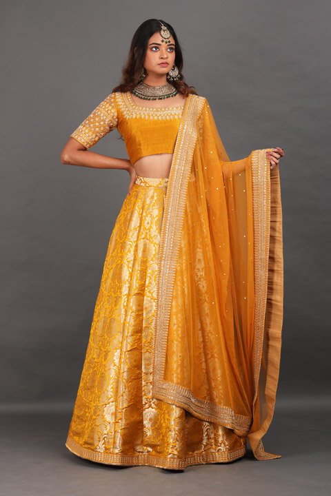 Mustard Banarasi Lehenga