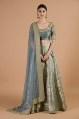 Cement Grey Banarasi Lehenga_DTR4545