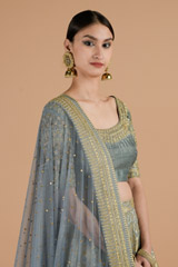Cement Grey Banarasi Lehenga_DTR4548