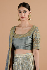 Cement Grey Banarasi Lehenga_DTR4550