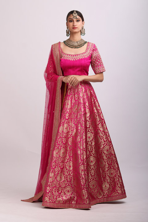 Dark Pink Banarasi Lehenga