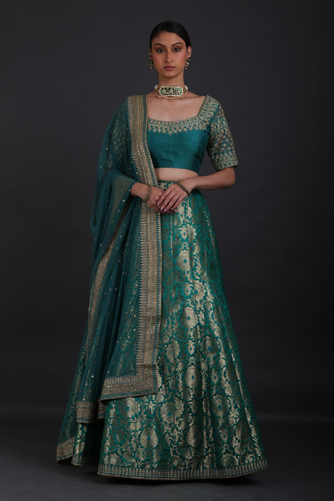 Teal Blue Banarasi Lehenga