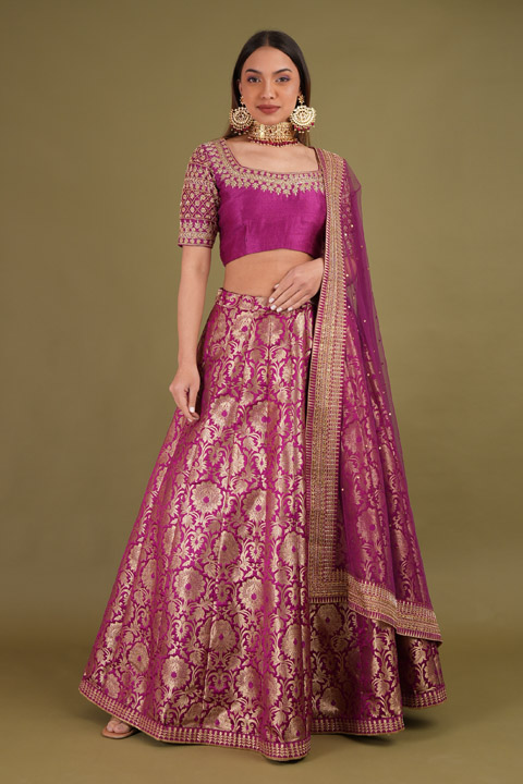 Magenta Banarasi Lehenga