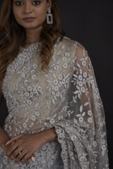 Grey Embroidered Saree_DTR0400