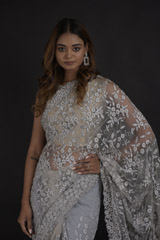 Grey Embroidered Saree_DTR0401