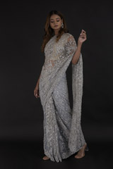 Grey Embroidered Saree_DTR0407