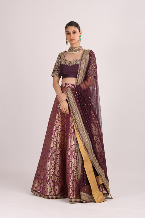 Dark Purple Banarasi Lehenga