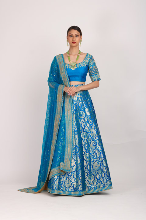 Blue Banarasi Lehenga