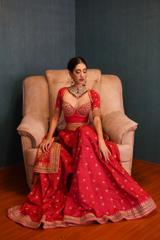 Reddish Pink Raw Silk Lehenga