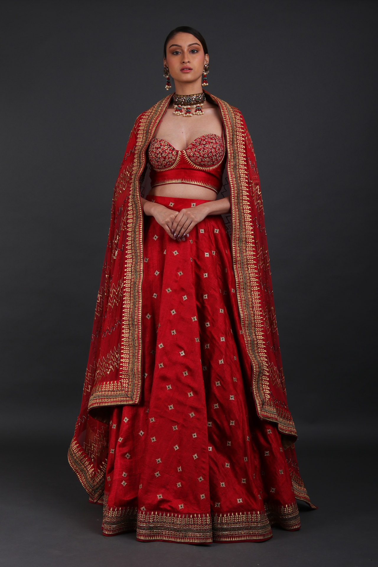 CRIMSON RED RAW SILK LEHENGA