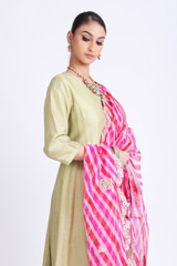 Green Anarkali With Pink Lehariya DupattaIMG_7819