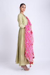 Green Anarkali With Pink Lehariya DupattaIMG_7823