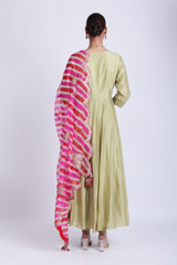 Green Anarkali With Pink Lehariya DupattaIMG_7845