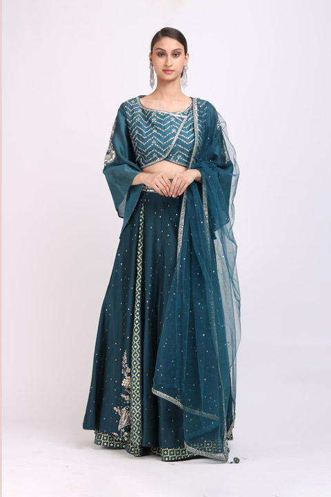 Teal Zari Work Lehenga
