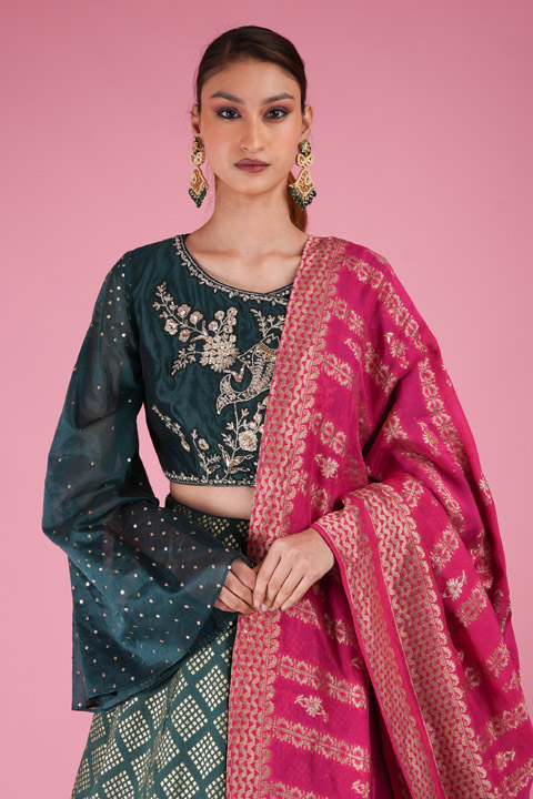 Teal Zari Embroidered LehengaDSC03603
