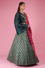 Teal Zari Embroidered LehengaDSC03604