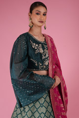 Teal Zari Embroidered LehengaDSC03605