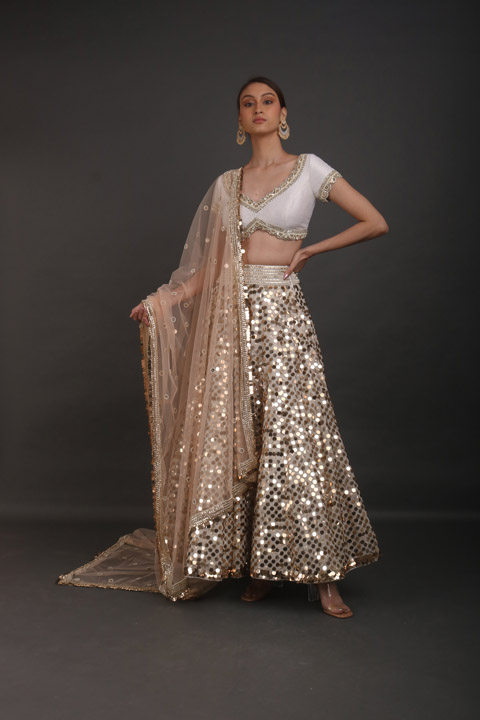 Peach Raw Silk Chandheri Lehenga