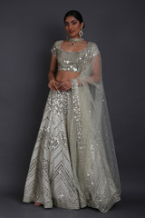 Green Raw Silk With Gota Work Lehenga